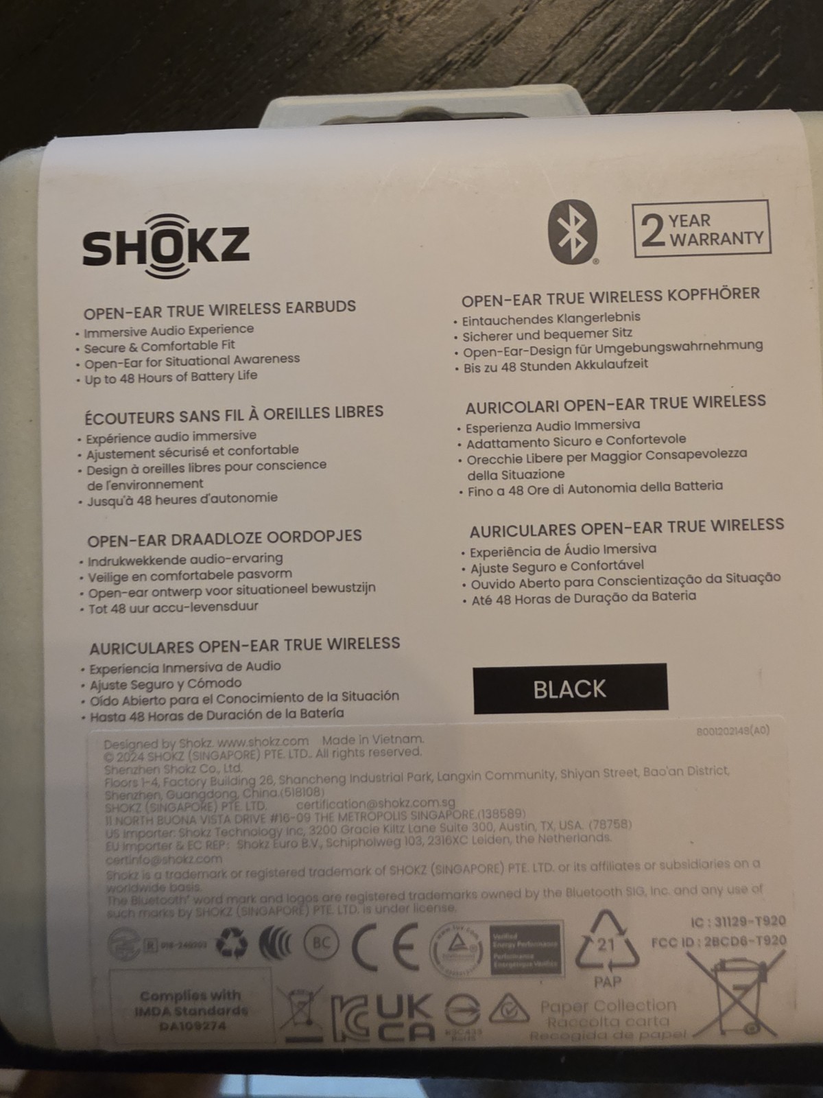 Shokz T920 OpenFit2 Open-Ear Buds Black