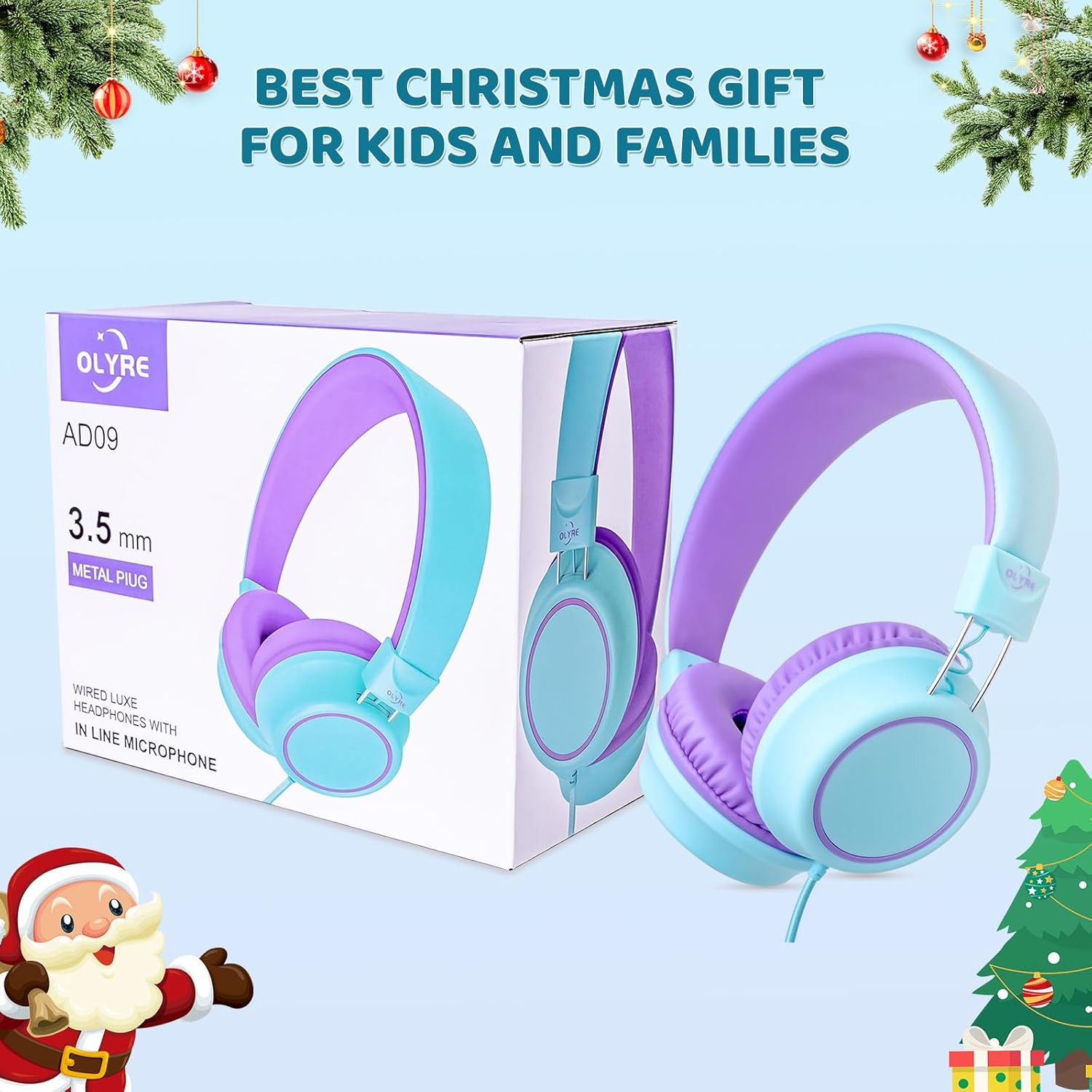 Olyre Kids Headphones, Toddler Headphones with Cord for School Plane Travel, Lig