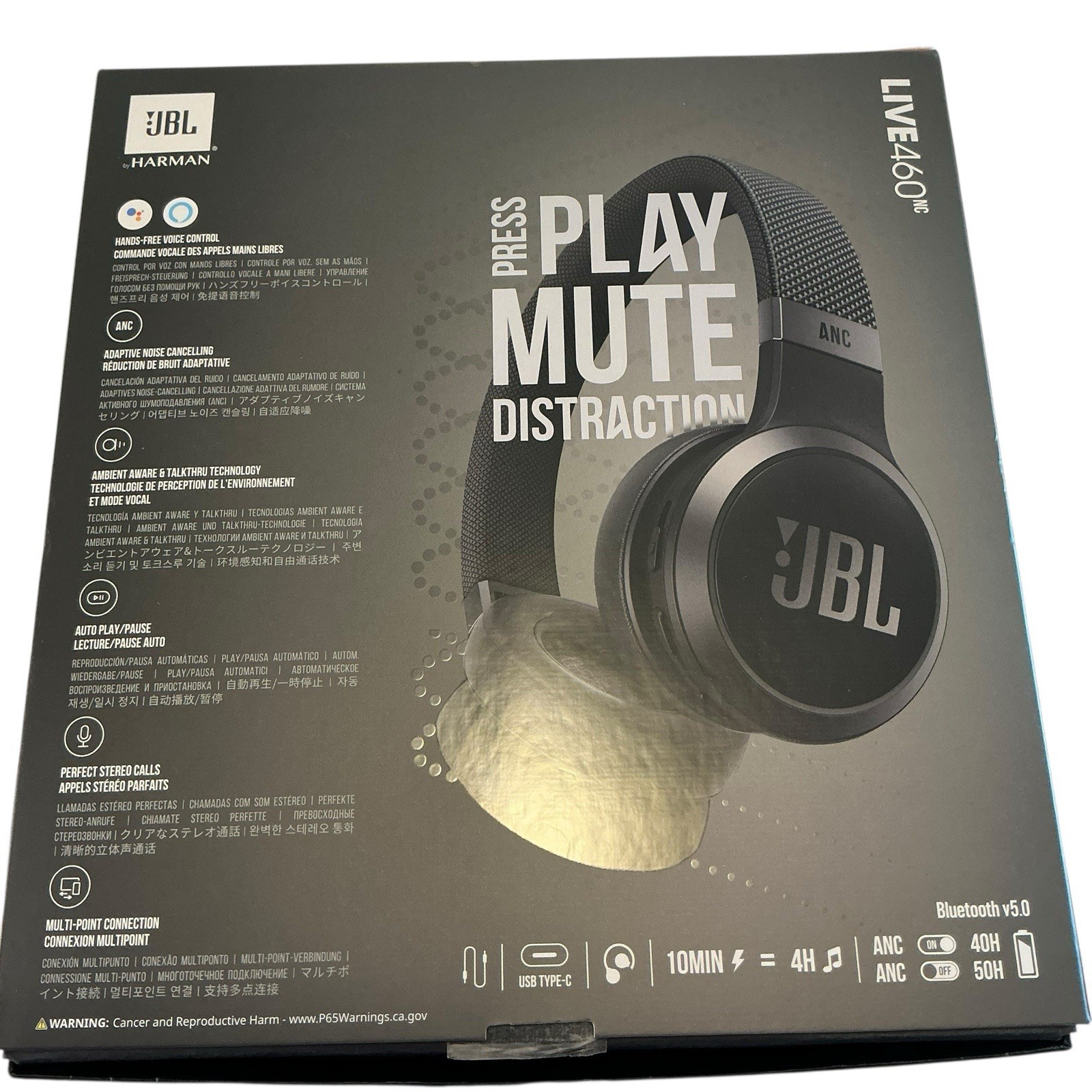 JBL Live 460NC Wireless Bluetooth Noise Cancelling On Ear Headphones Black