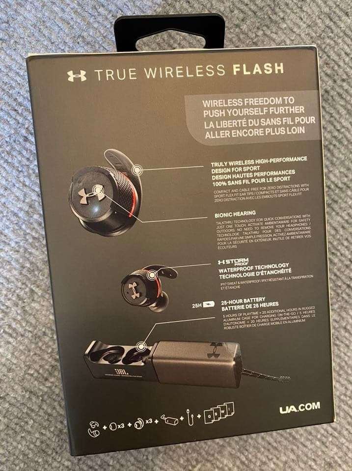 JBL TRUE WIRELESS FLASH x Under Armour Earphones Black IPX7 Lightly Used