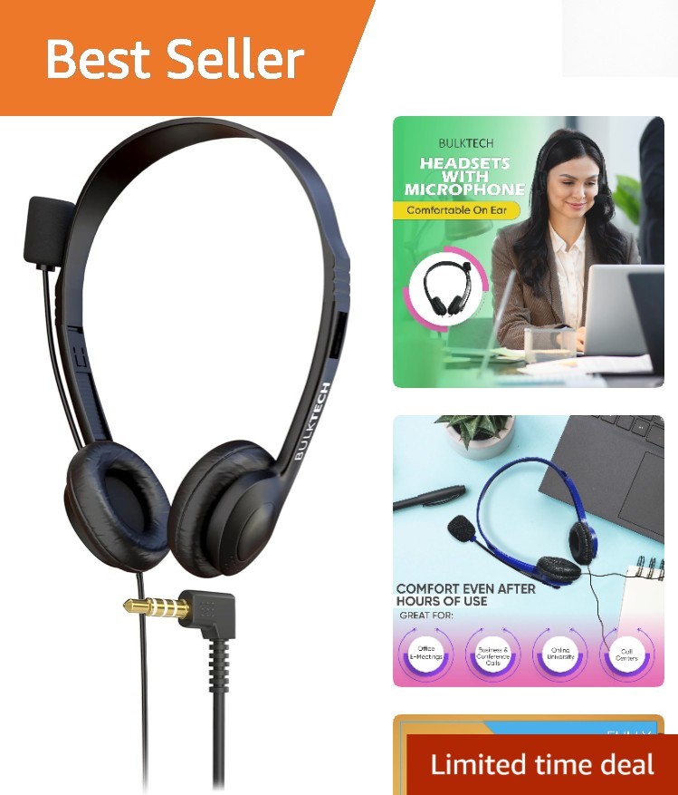 Wired On-Ear Leather Headsets with Boom Microphone & Noise Cancellation, Black