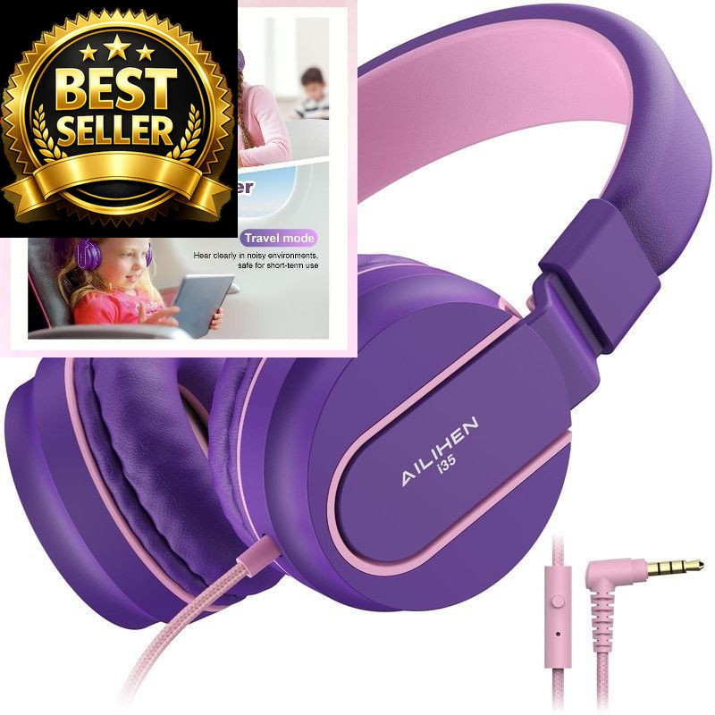 Kids Headphones, Wired Headphones for On Ear with small, Pink Purple
