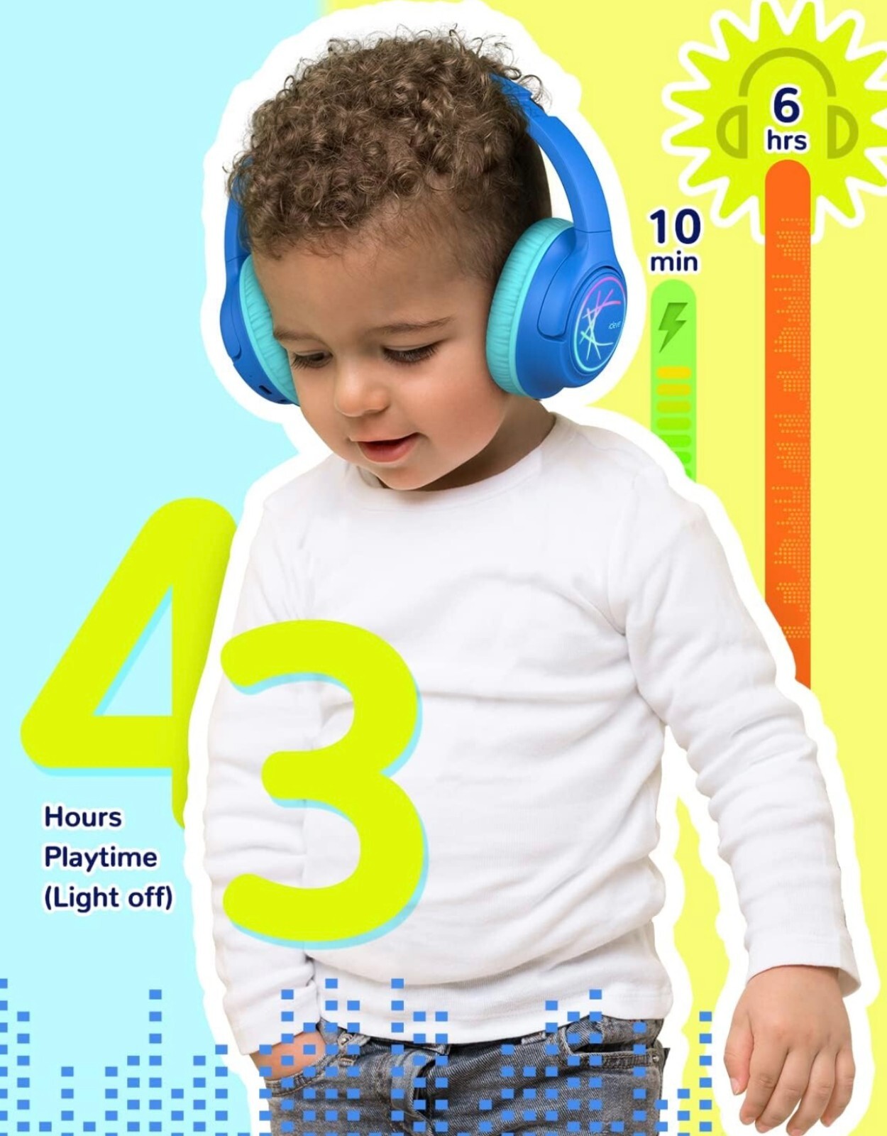 iClever Kids BTH18 Bluetooth 5.3 Headphones LED Lights Safe Volume Brand New!