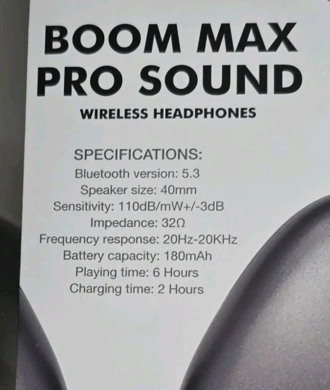 Fisher Boom Max Pro Sound Bluetooth Headphones, Dynamic Sound, Black Nwb