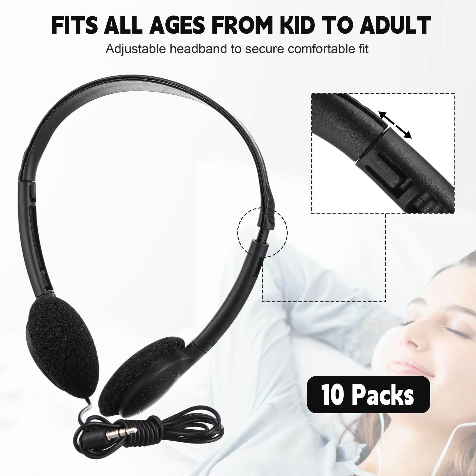 10 Pack Headphones Bulk School Classroom Student Wired Adjustable 3.5mm Adults