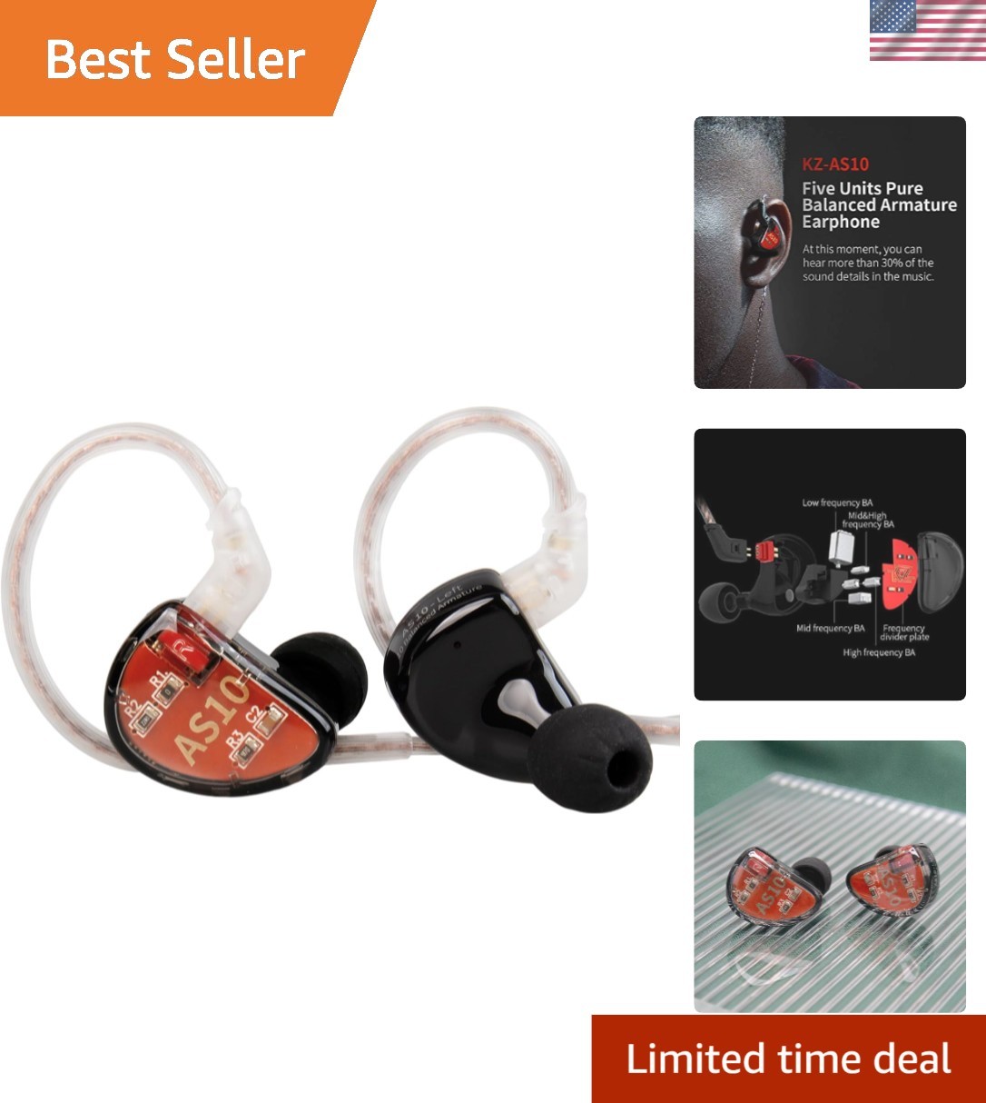 Ultimate KZ AS10 IEM Earbuds: 5 Drivers with Exceptional Sound Isolation