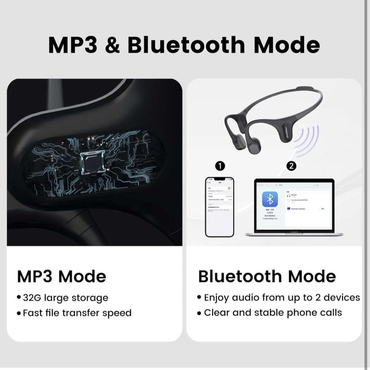 MOJAWA Run Plus Bluetooth Sports Bone Conduction Headphones Black