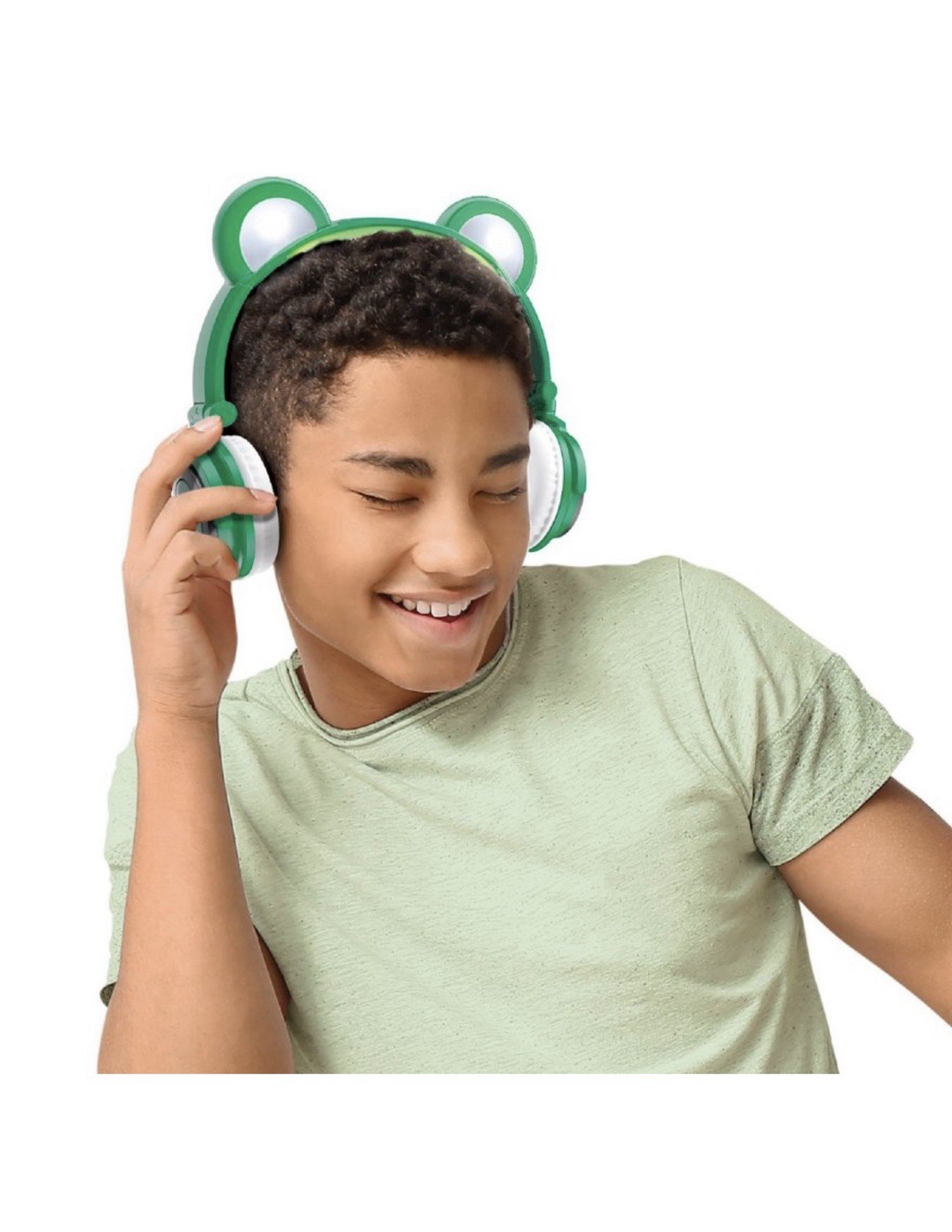 Art + Sound LED Light Up Frog Bluetooth Wireless / Wired Headphones & Microphone