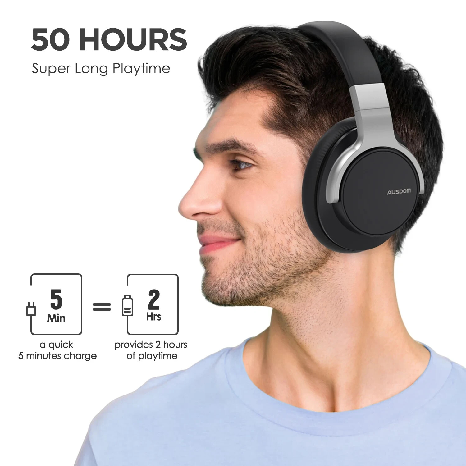 AUSDOM E7 Active Noise Cancelling Headphones, Wireless over Ear Bluetooth 5.0 He