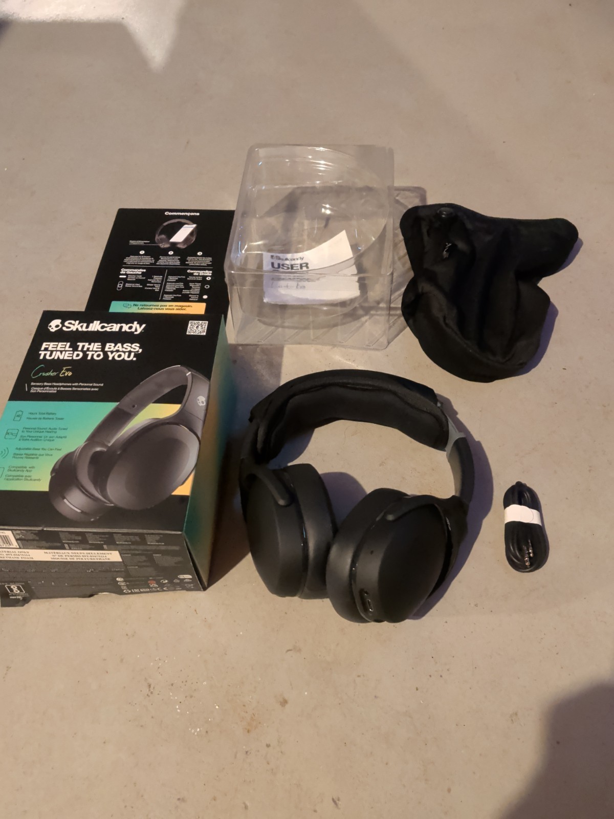 Skullcandy Crusher Evo Headphones – Black CIB includes COOLING GEL cushion