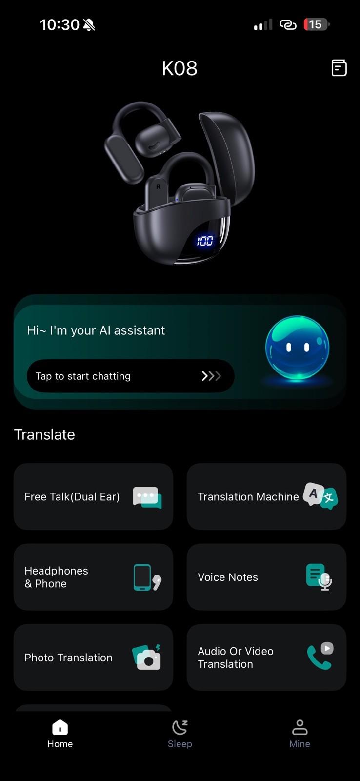 KO8 AI Translation Headphones AI-powered smart translator earbuds