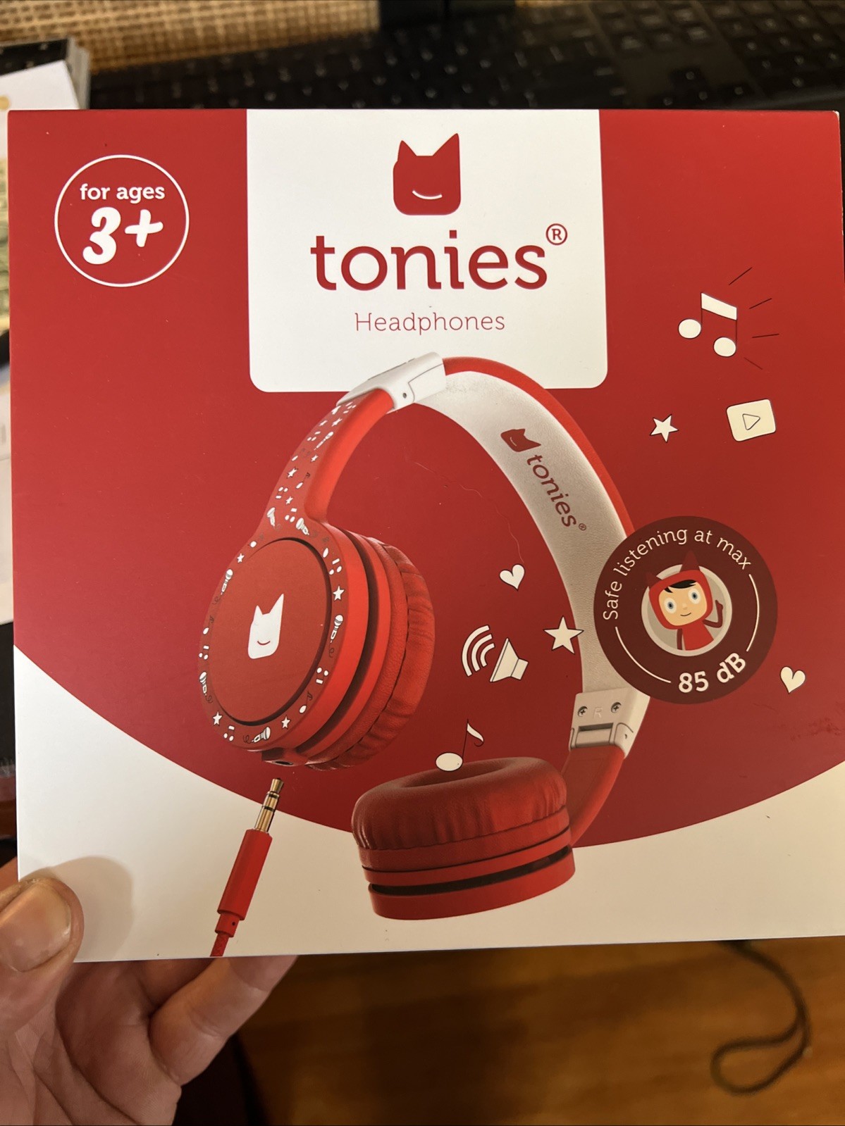 Tonies 10002558 Foldable Wired Headphones for Kids, Red, Kid Volume Safe!
