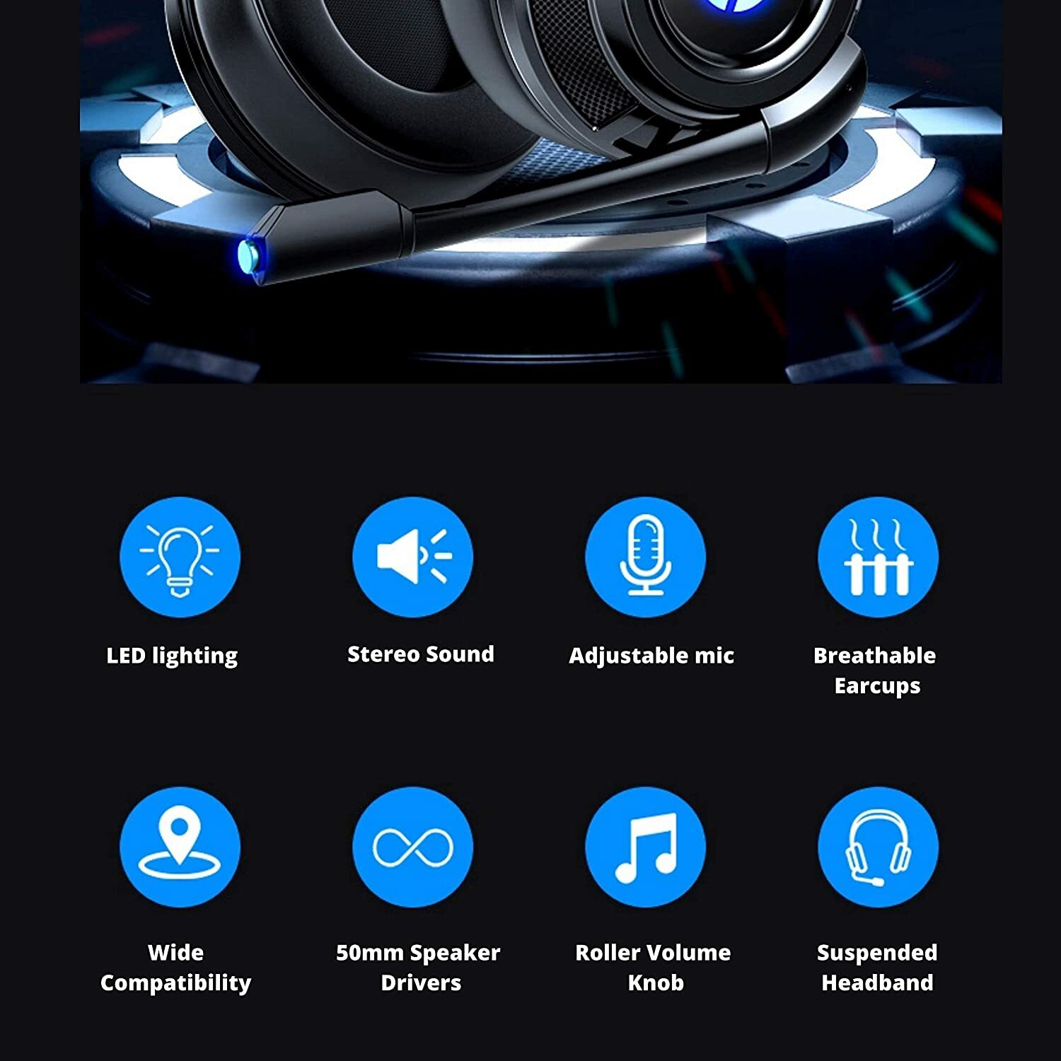HP Wired Stereo Headset with mic Gaming Over ear Headset W LED H200 Headphone