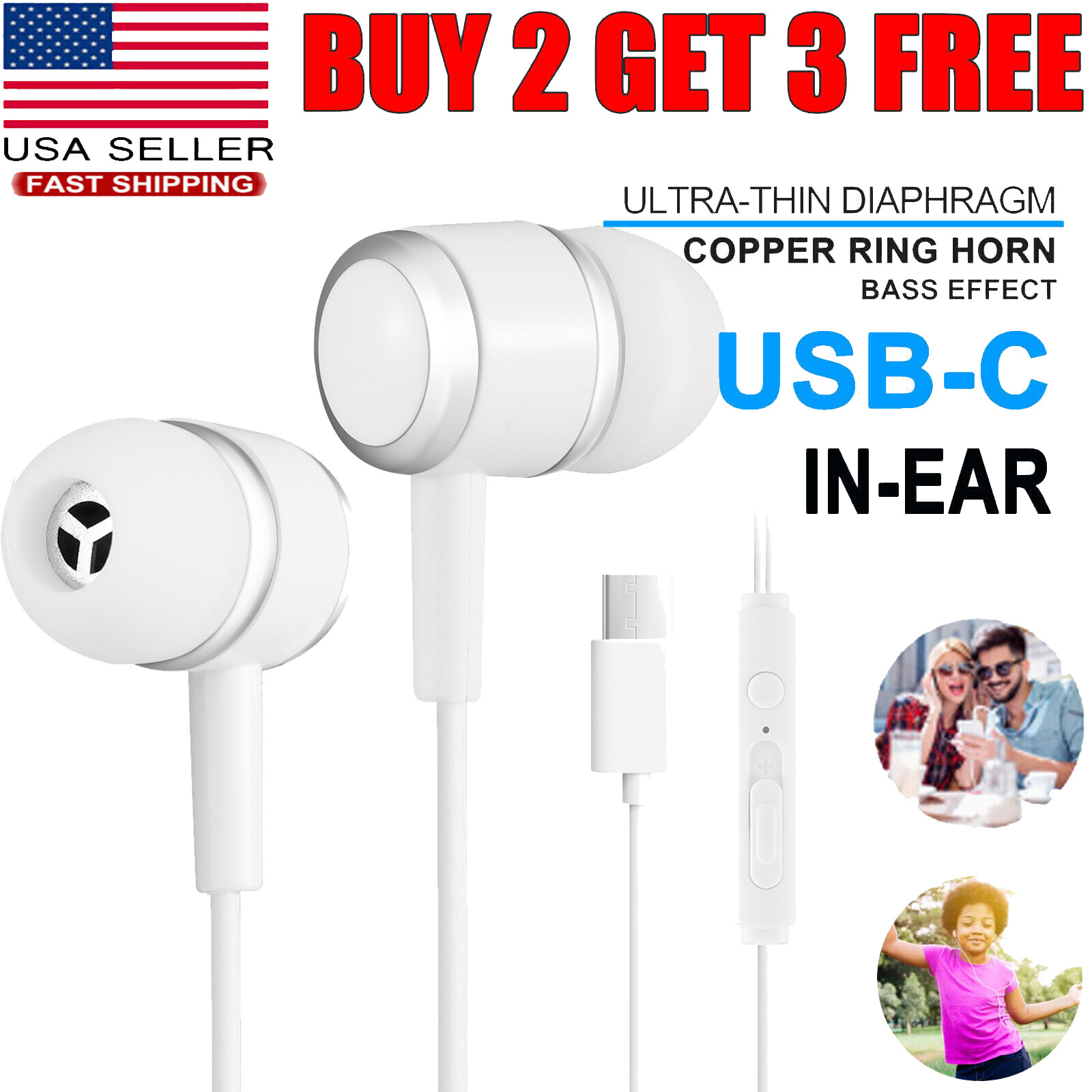 Type C In-Ear Earbuds Headphones Headset For Samsung Galaxy Note9 10 S20 S21 S22