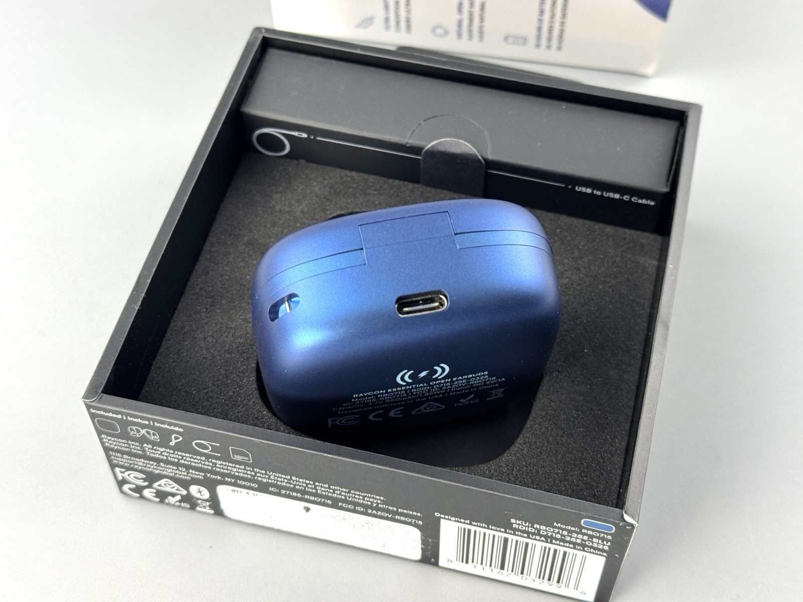 Raycon Essential Open Earbuds Wireless Headphones BLUE (RBO715) Clean, Open Box