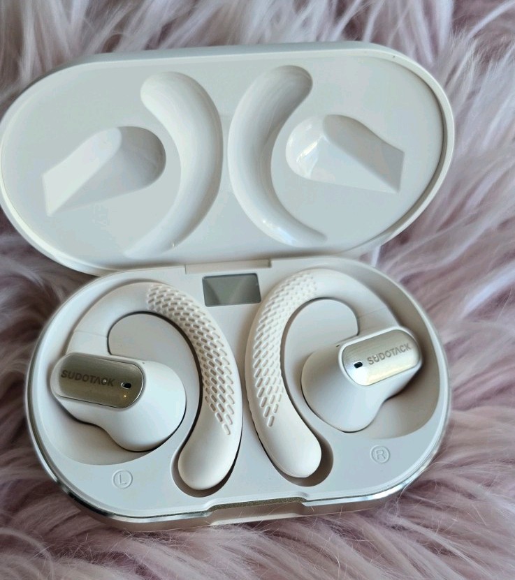 SUDOTACK Ultrafit Wireless Open Ear Headphones, Up to 30 Hours Playtime Beige