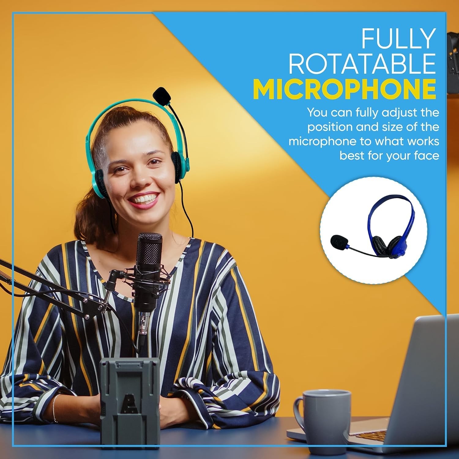 Wired On-Ear Leather Headsets with Boom Microphone & Noise Cancellation, Black