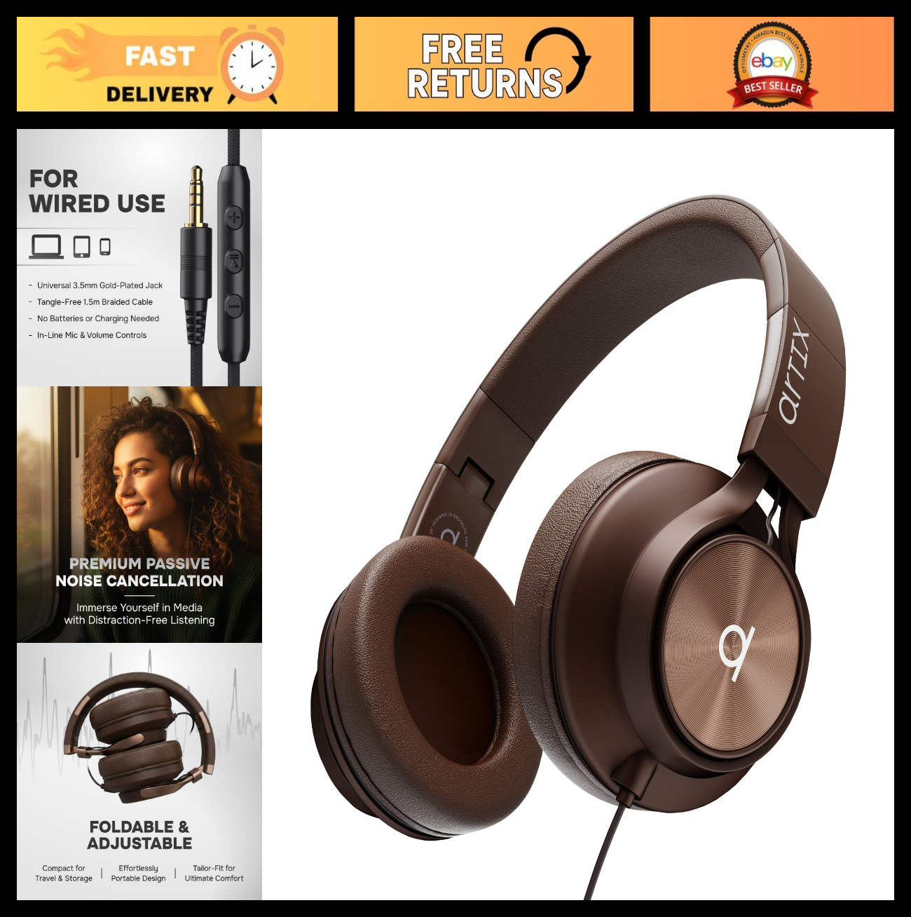 Wired Over-Ear Headphones for Adults & Kids – Mic, Volume Control, 3.5mm Jack