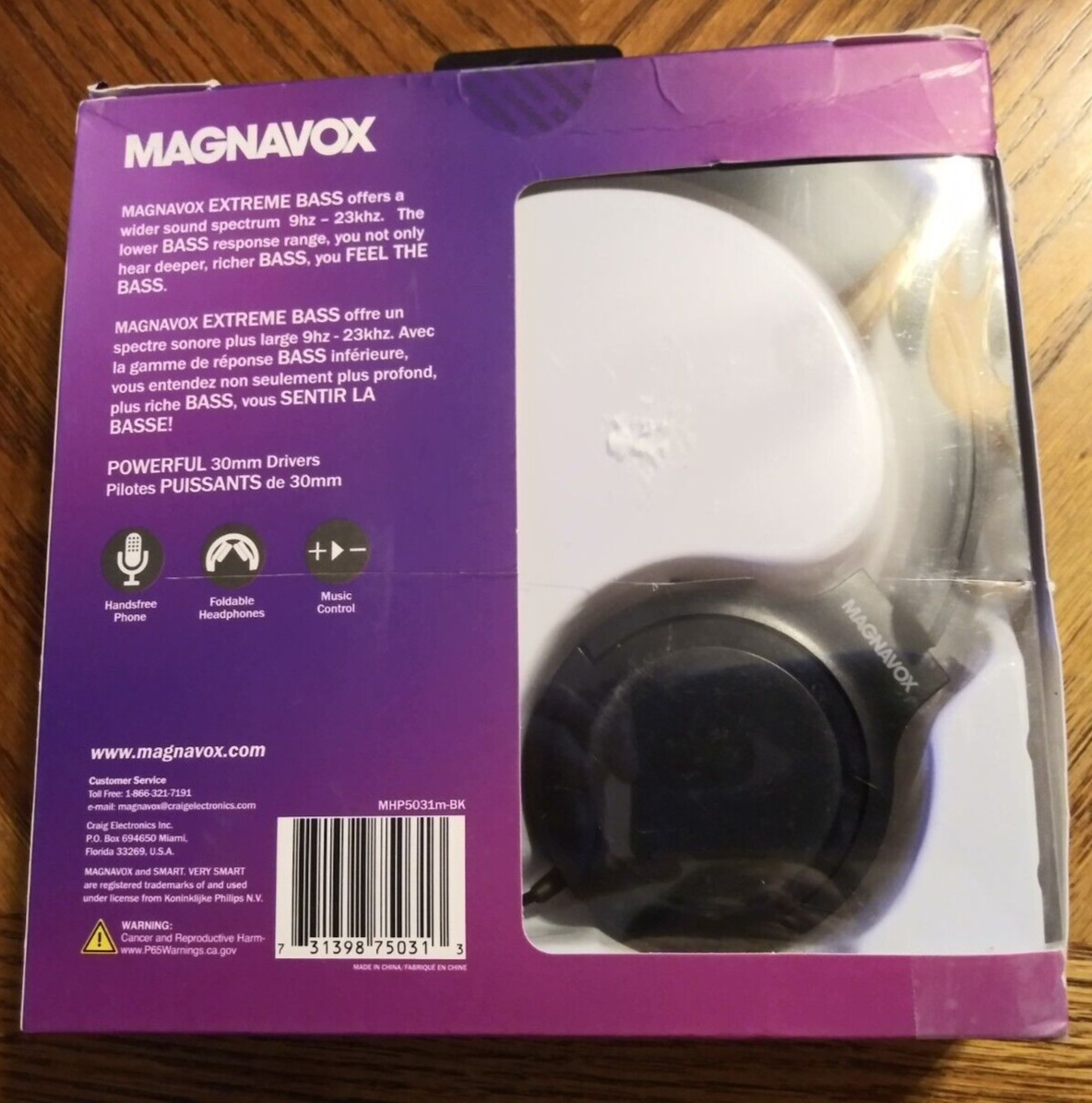 Magnavox Extreme Bass Headphones Total Control 30mm Drives