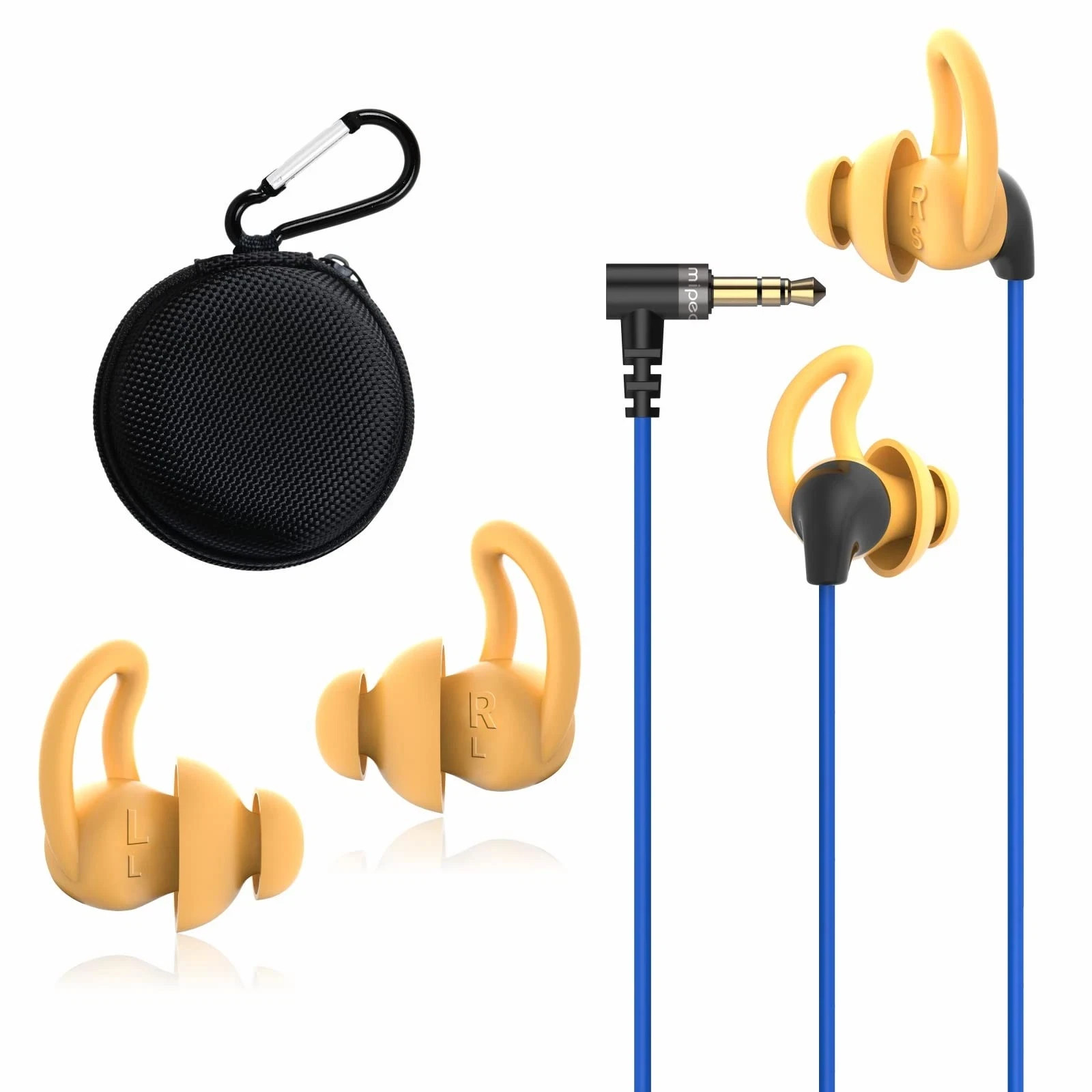 MIPEACE Ear Plug Headphones for Work, Custom-fit Large and small, Blue Orange