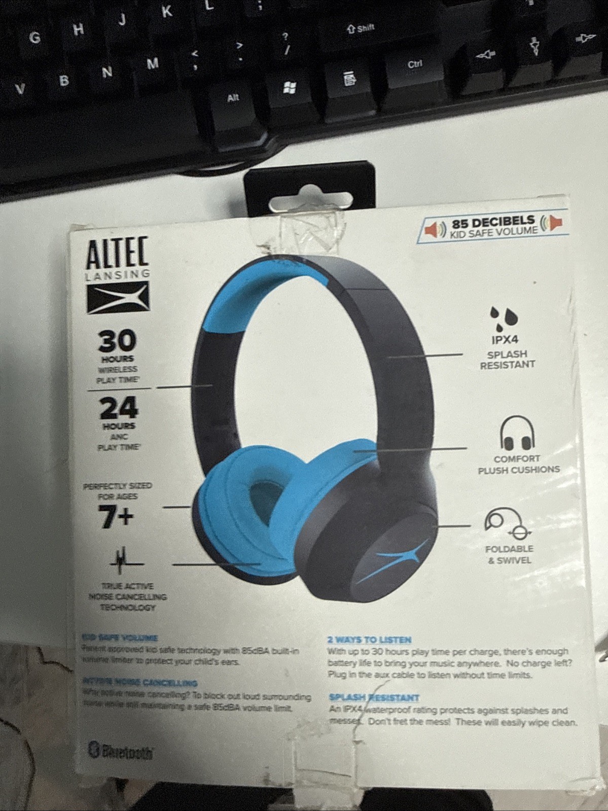 Altec Lansing 2 In 1 Active Noise Canceling Kid Safe Black Blue Open Box NEW