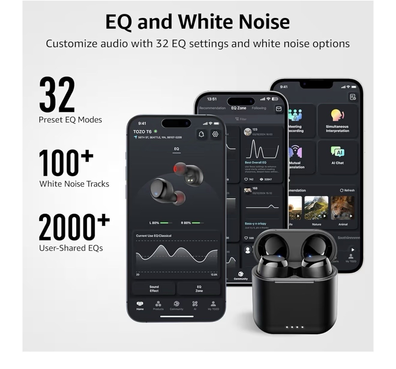 Wireless Earbuds, Bluetooth Ear Buds, Stereo Sound in Ear Headphones, 50 Hours P