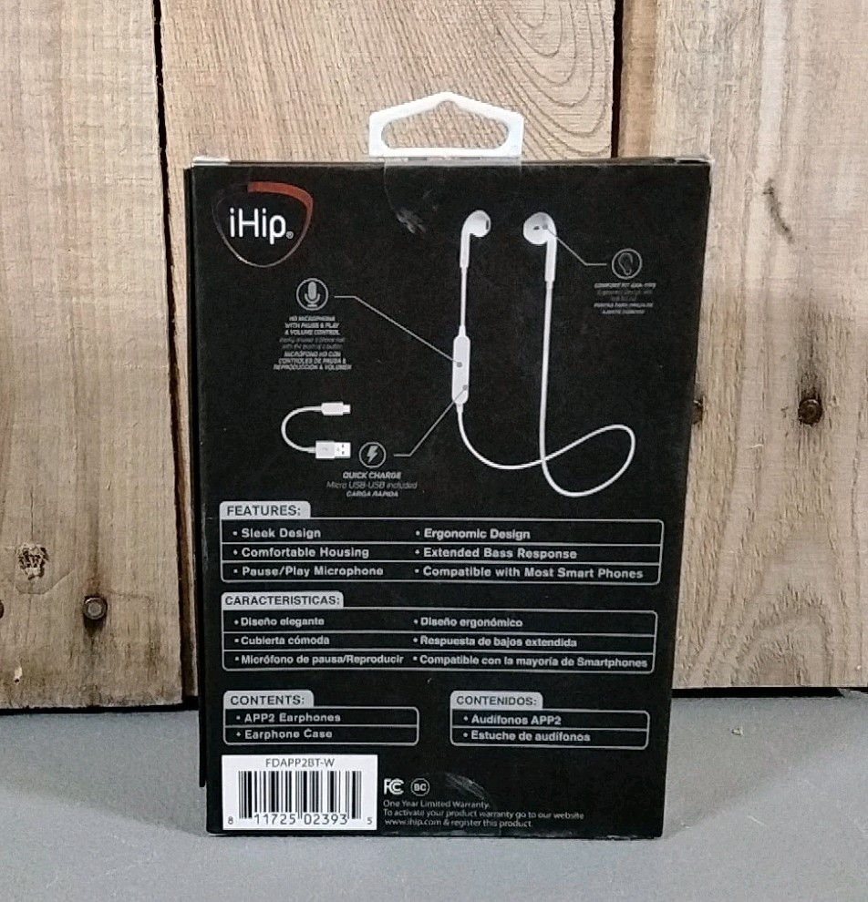 iHip Wireless Earbuds White Model App2-BT Quick Charge, Bluetooth Audio NEW
