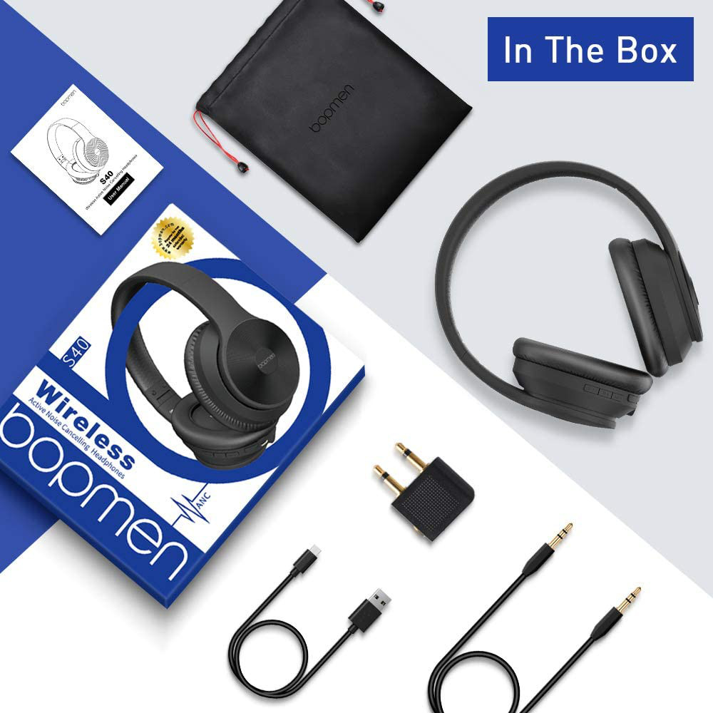 Bopmen S40 Bluetooth Headphones Active Noise Cancelling Wireless ANC Over Ear