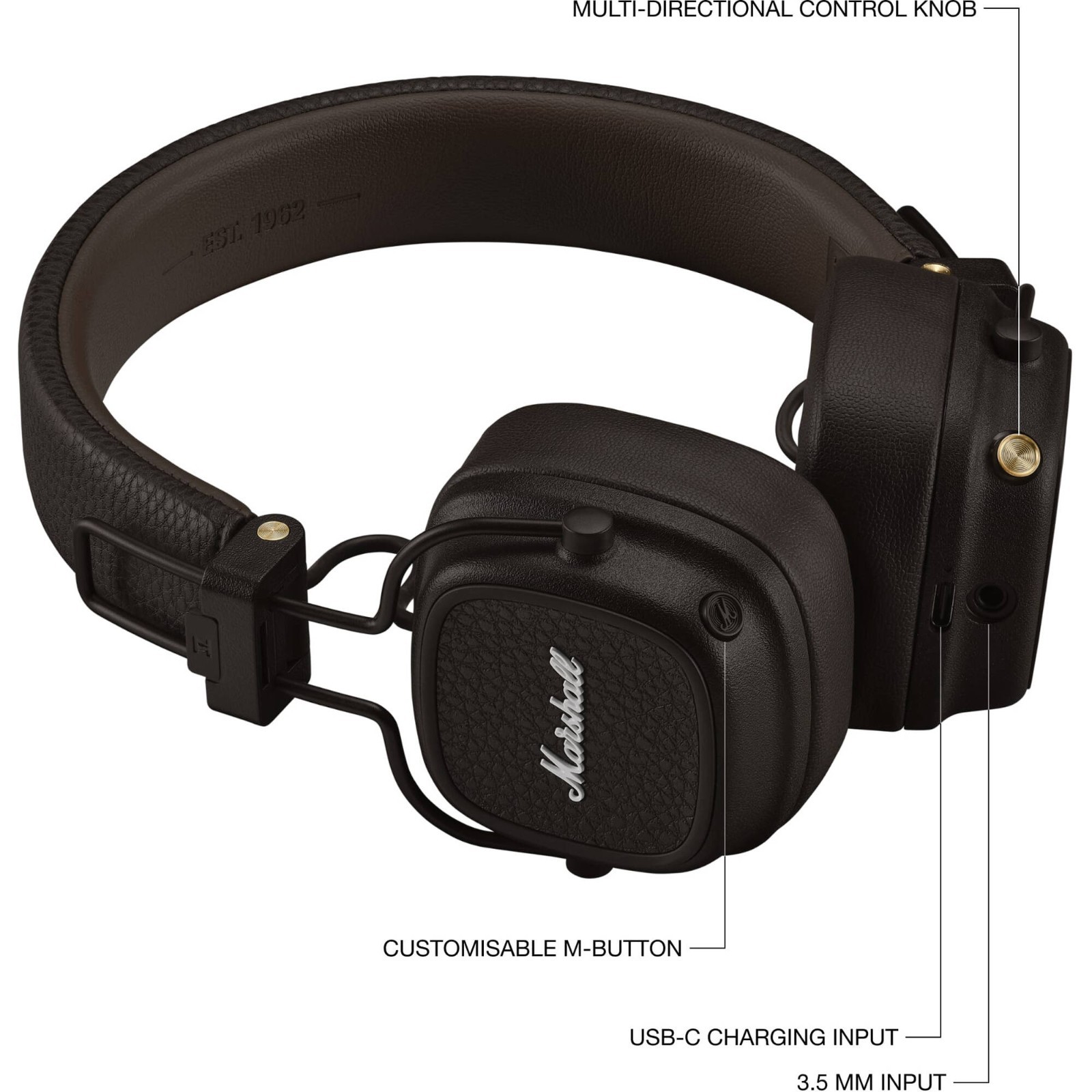 Marshall Major V On-Ear Wireless Bluetooth Headphones (Brown)