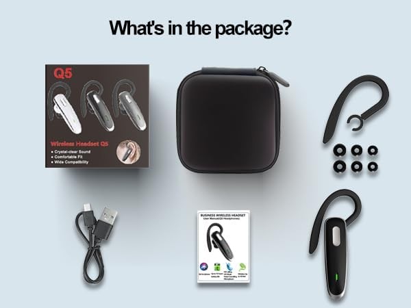 Bluetooth Headset, V5.1 Ultralight Wireless Handsfree Earpiece Cell Phone with