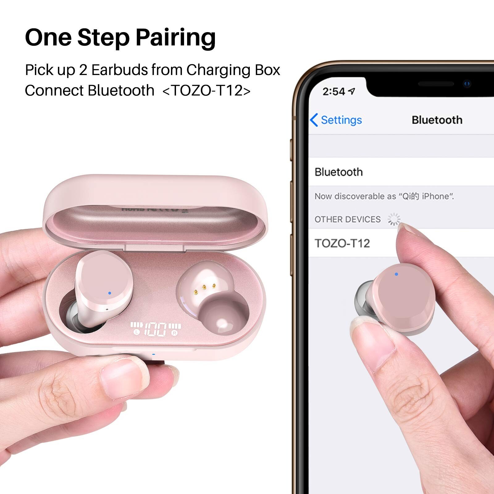 TOZO T12 Bluetooth Wireless Earbuds with LED Digital Display Waterproof IPX8
