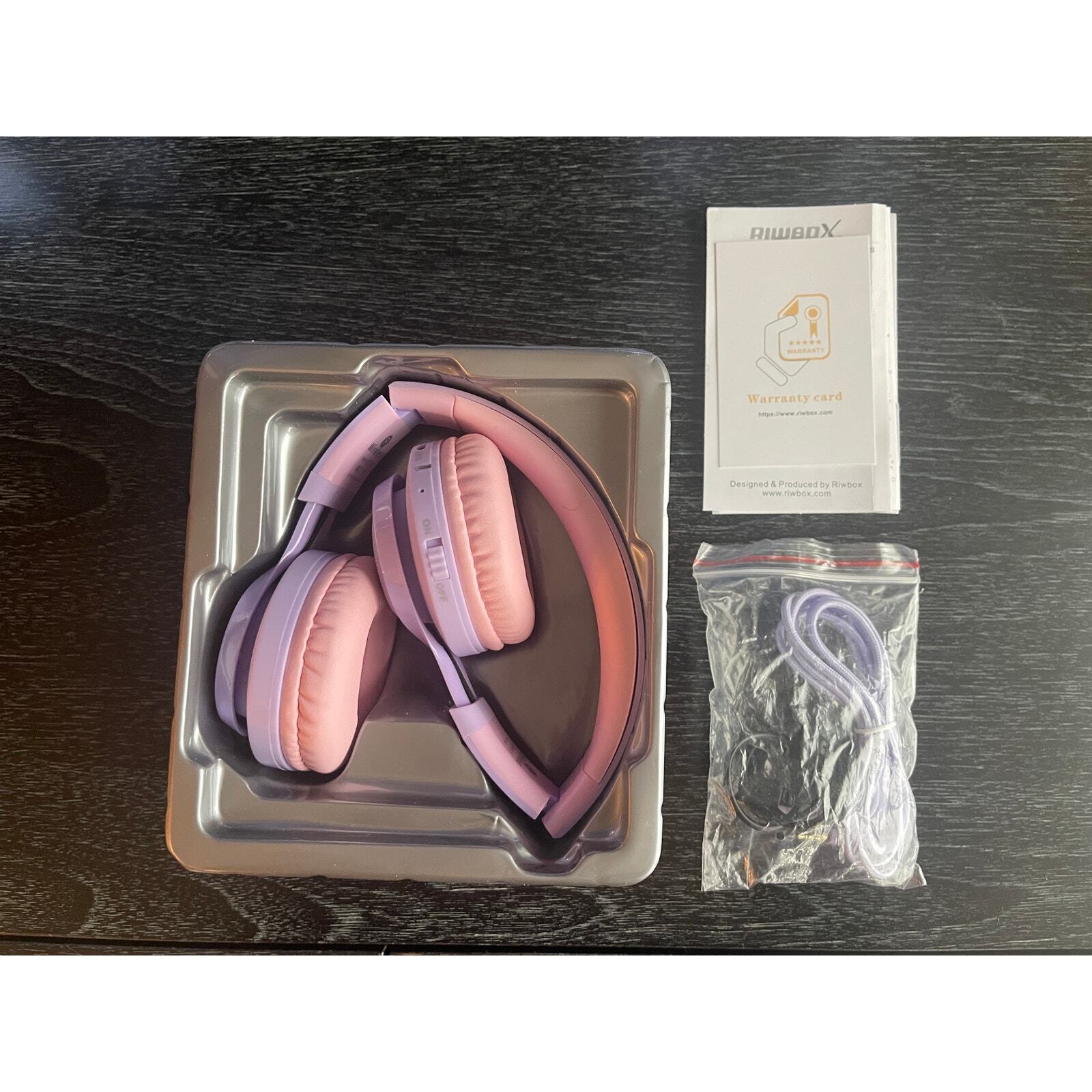 Riwbox WT-7S Kids Bluetooth Wireless Headset – Pairs to Phone, Tablet – Purple