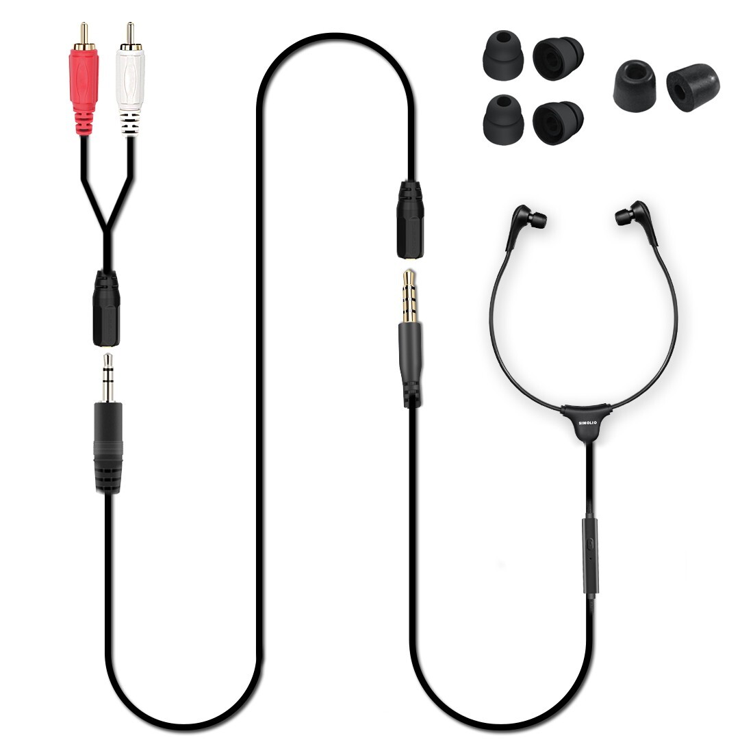 SIMOLIO Anti-Dropping Wired TV Earphone Extension &Vol Control & Mic for TV, PC