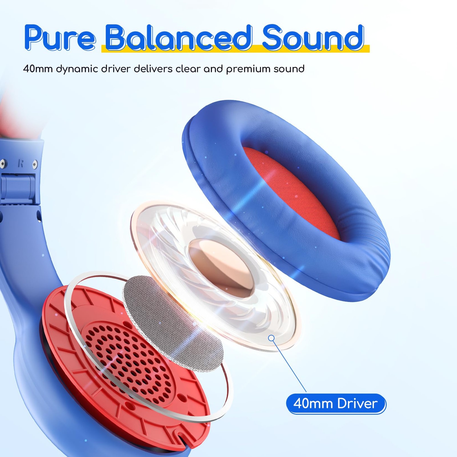 EarFun Kids Headphones Wired with Microphone 85/94dB Volume Limit Headphones for