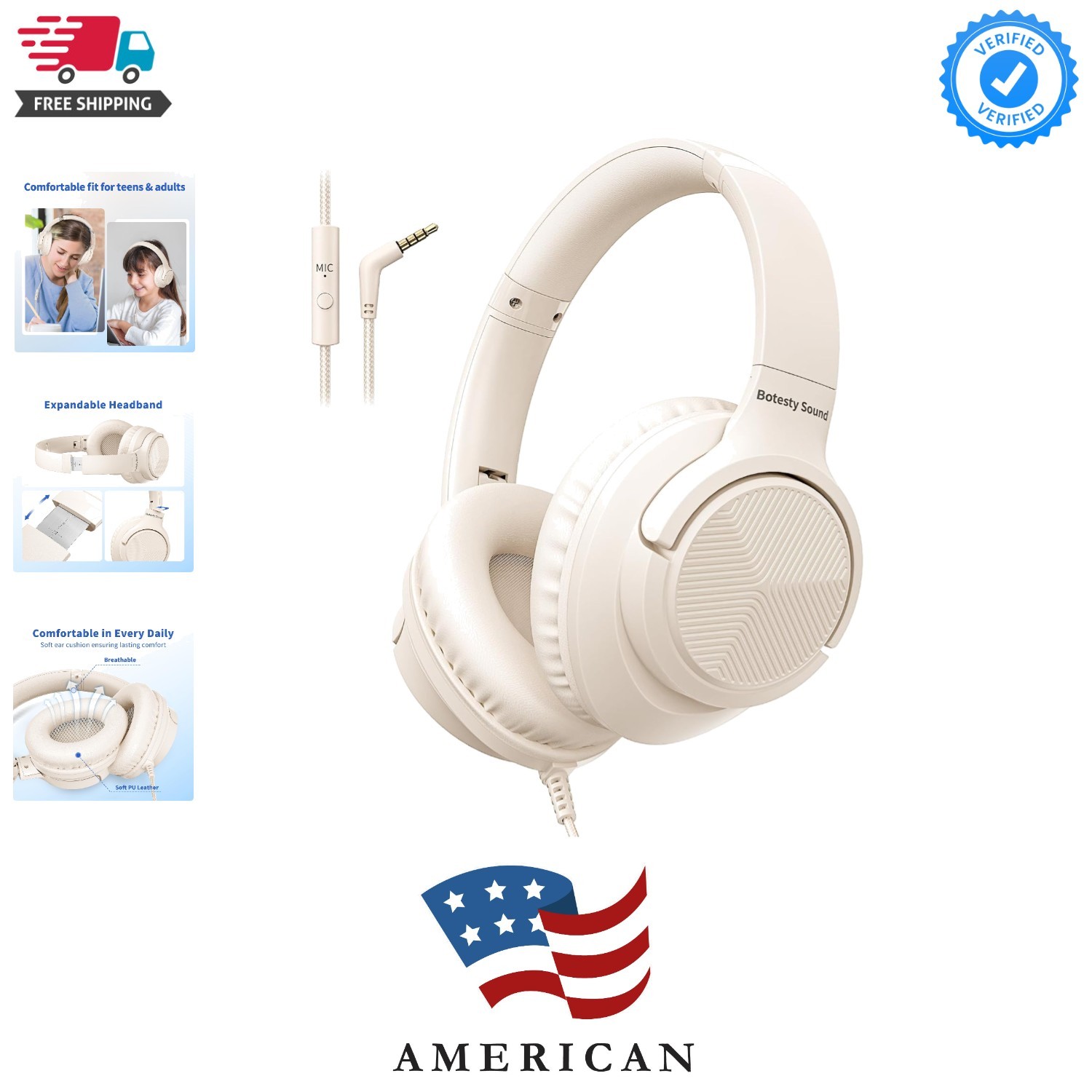Headphones Wired with Microphone, Over Ear Foldable 3.5mm Plug in Headphones …
