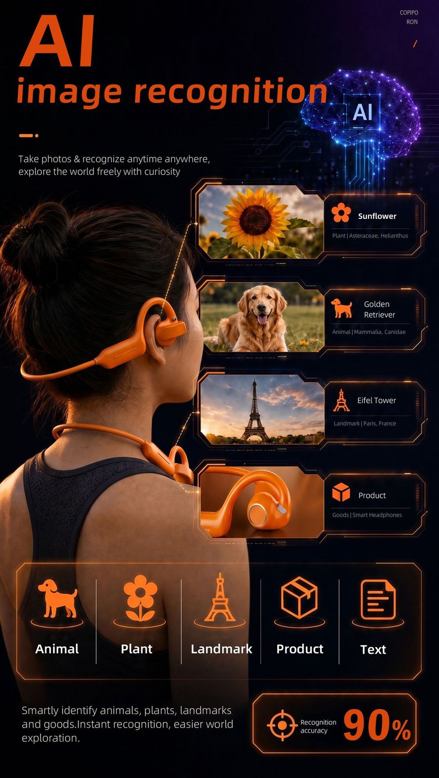 On Ear HeadphonesSports Earbuds 800MP Camera AI Voice Translate Video Recording