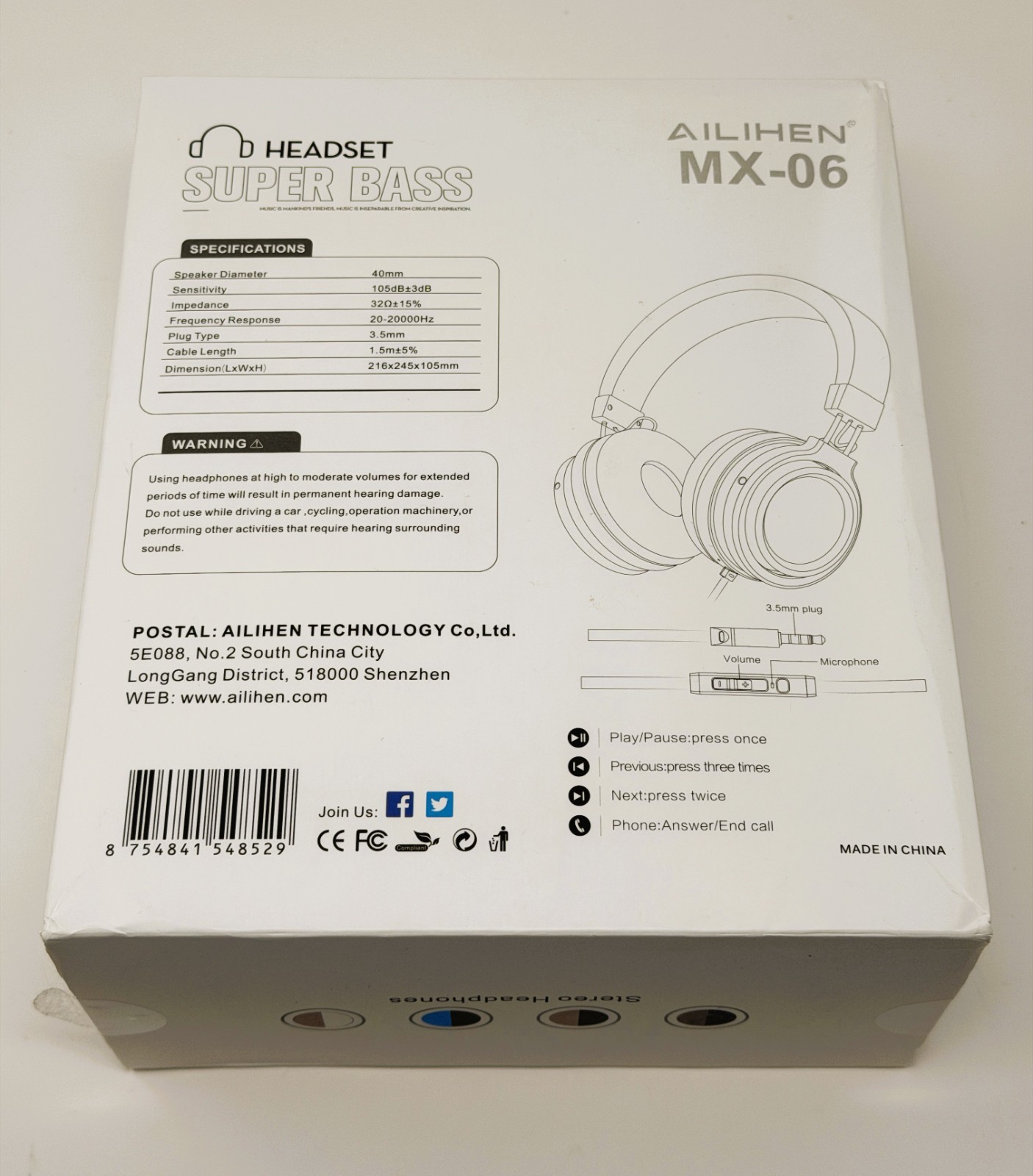 AILIHEN MX-06 Wired Over Ear Headphones Headset with Microphone 3.5mm Jack Black