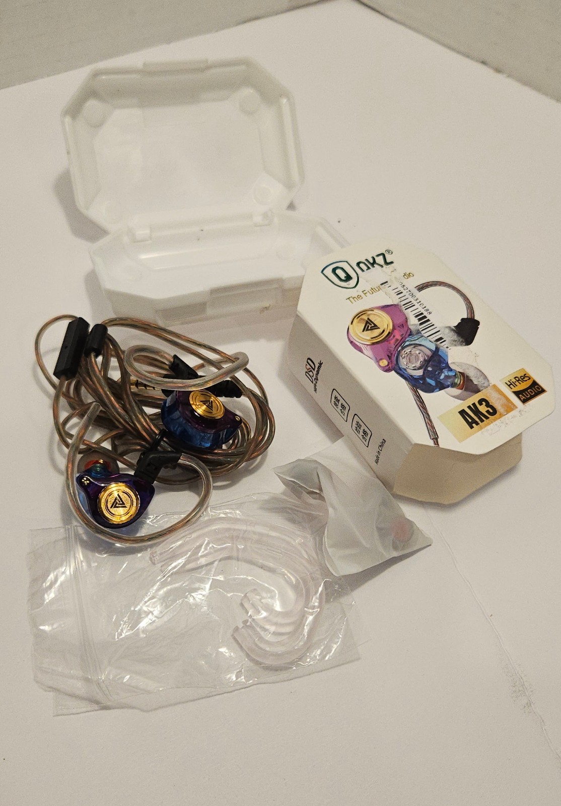 QKZ AK3 Hi-Res In-Ear Earbuds 10mm 3.5mm On-Cable Mic 1.2m Blue/Purple