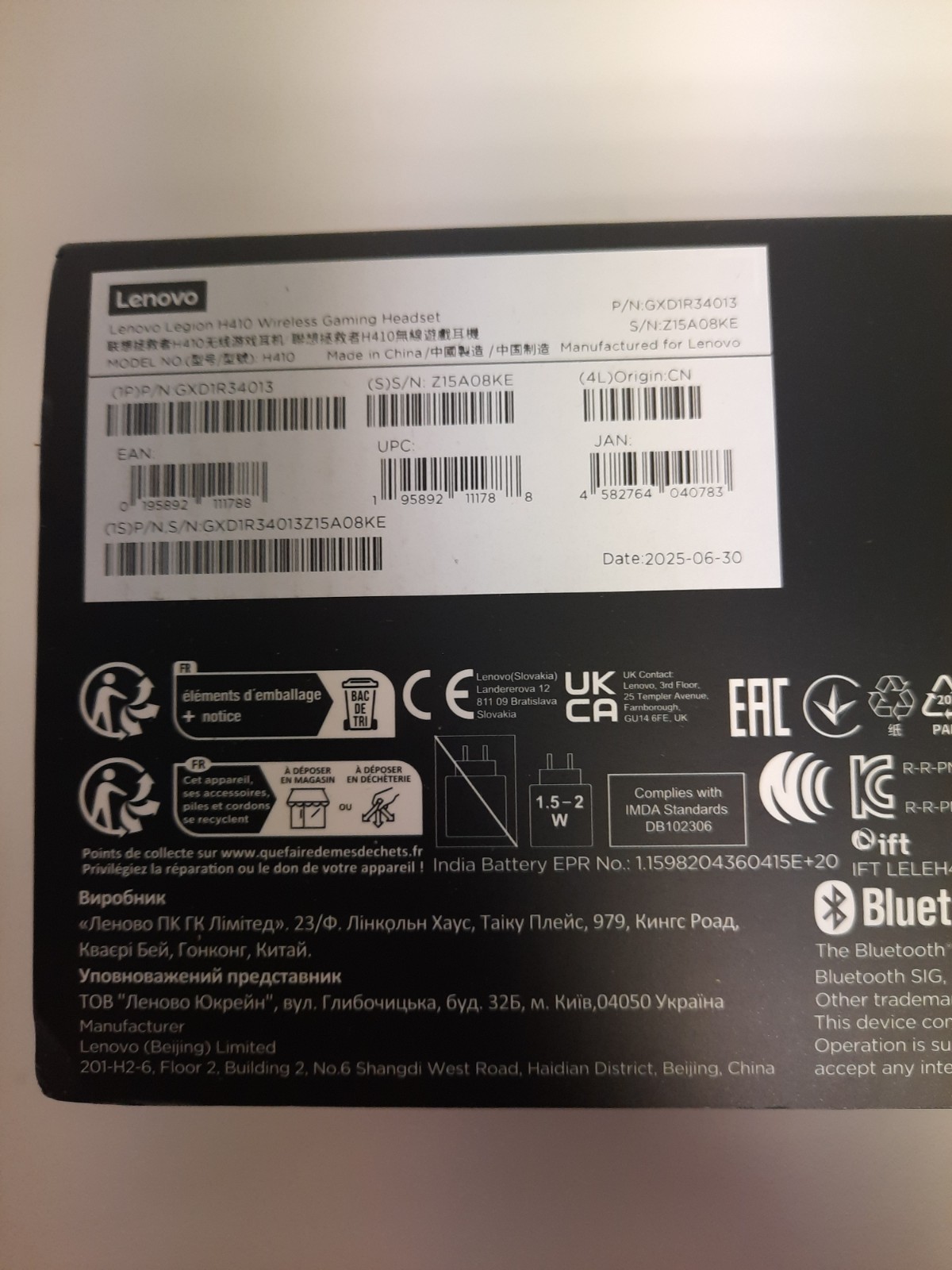 Lenovo Legion H410 Wireless Gaming Headphones USB Type-C Bluetooth