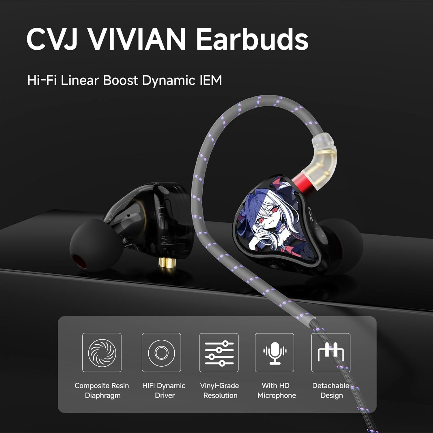 Vivian in Ear Monitor Headphones IEM Hifi Wired Earbuds,With Composite Resin Dia