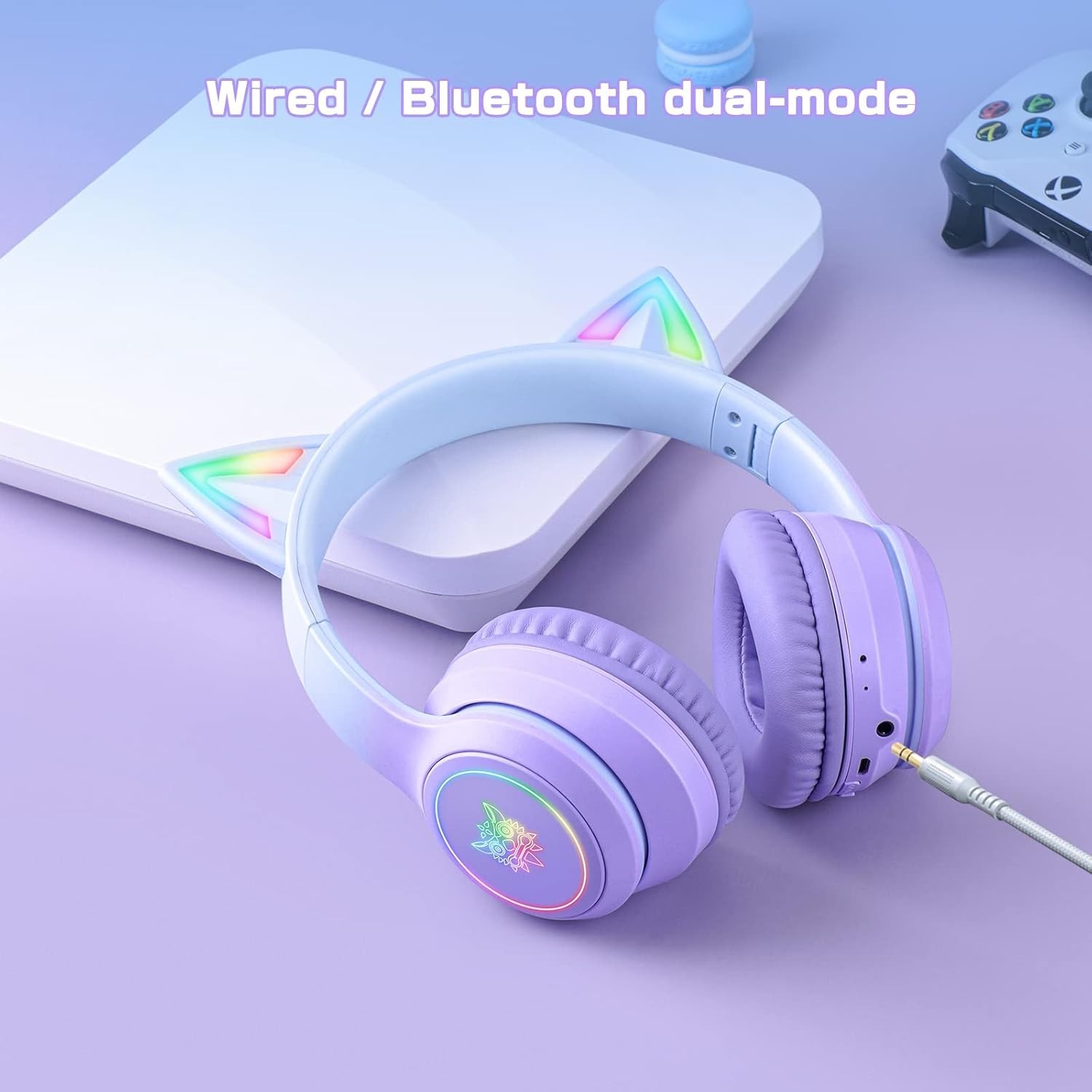 Bluetooth Cat Ear Headphones for Kids & Adults, Wireless & Wired Mode Foldabl…