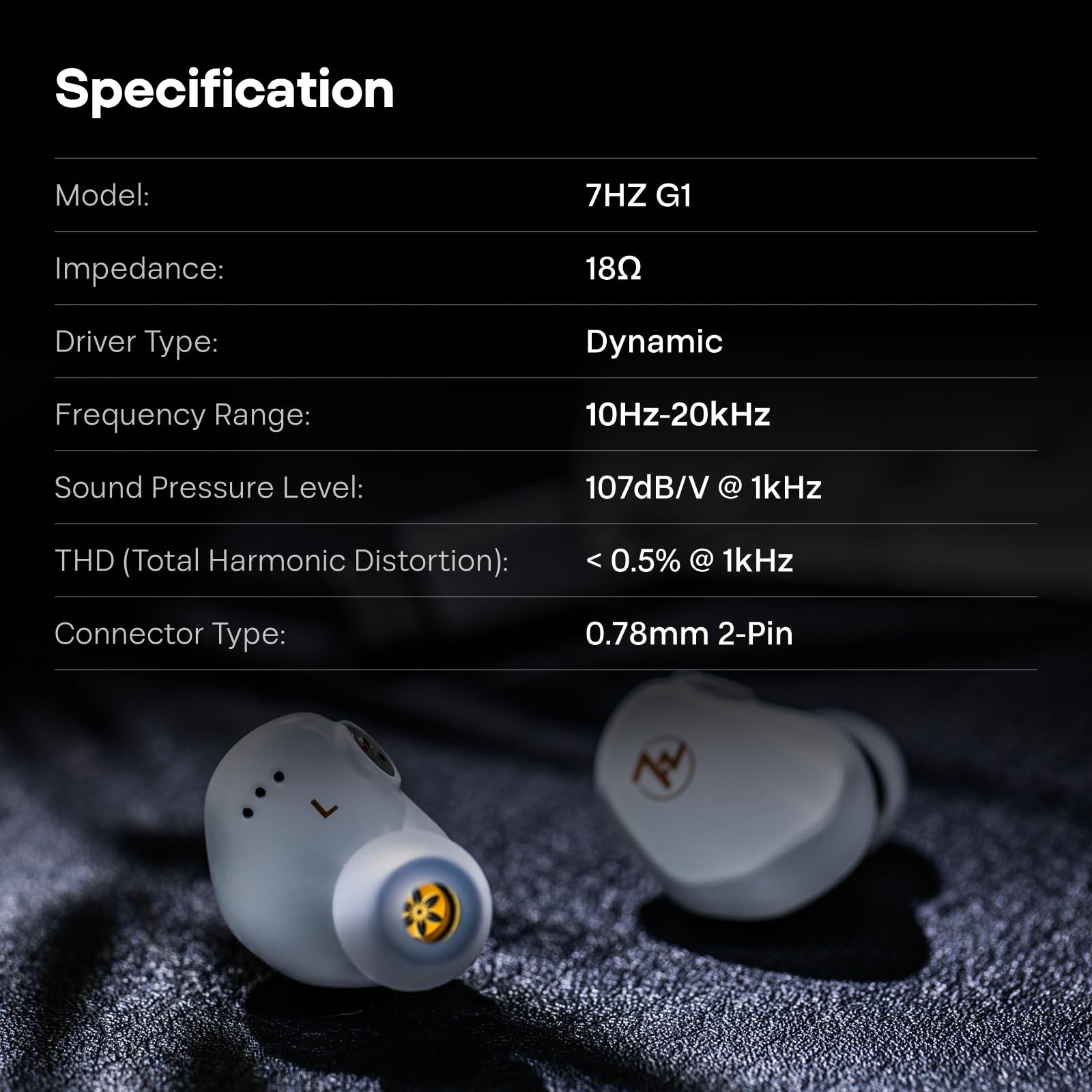 Linsoul 7HZ G1 in-Ear Monitor, 10mm DLC Diaphragm Dynamic Driver IEM White