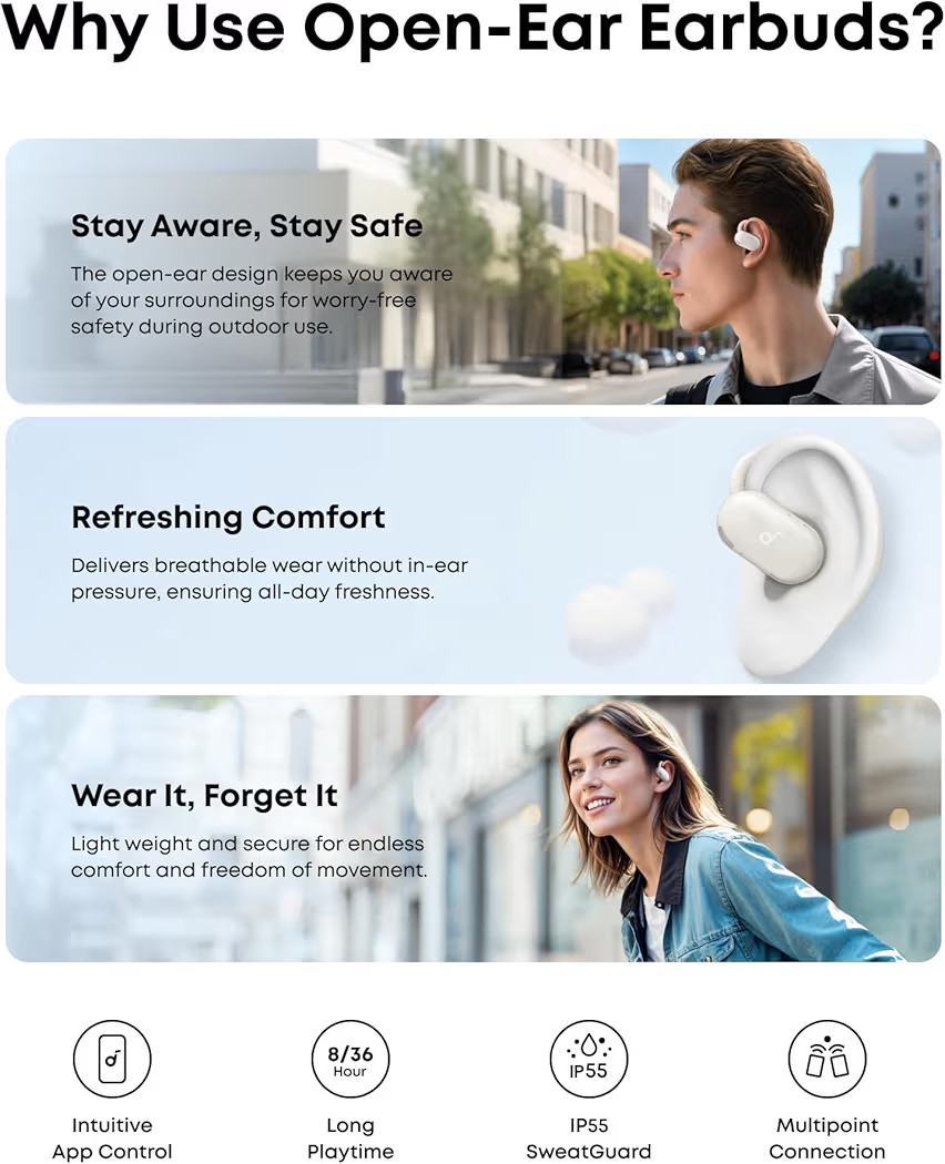 soundcore 20i by Anker Open-Ear Headphones, Adjustable Ear Hooks, Ultra-Comfort,