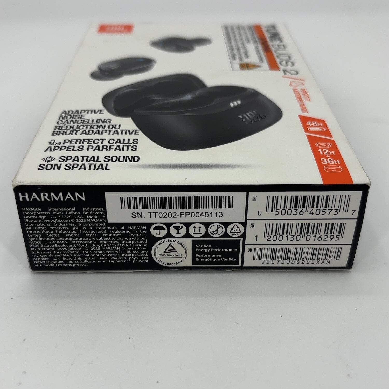New JBL TuneBuds2 Wireless Noise Canceling In-Ear Headphones Black