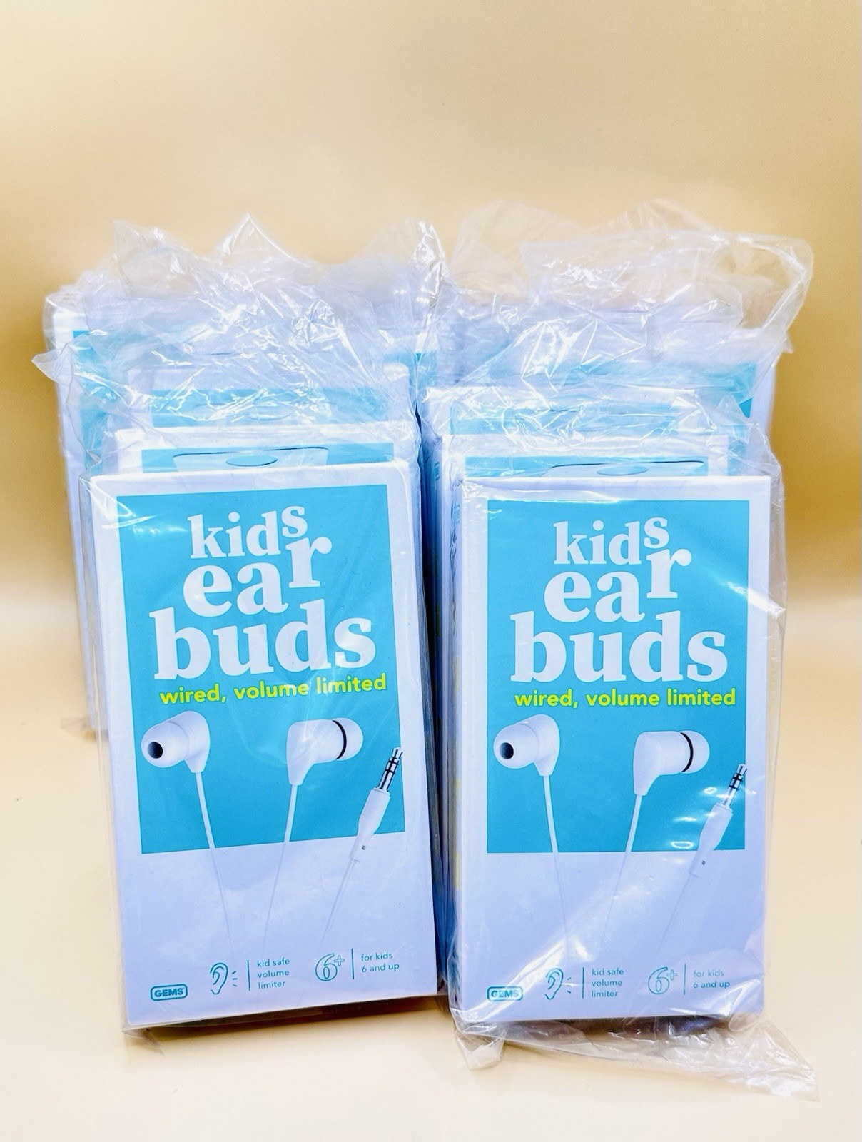 10 Pack Gems Kids Ear Buds Wired Volume Limited Safe Audio White TSEB01 New Lot