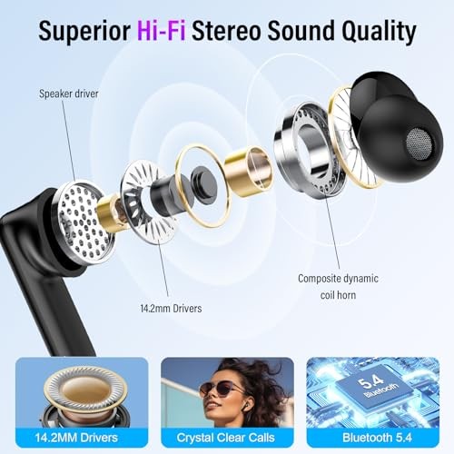 Bluetooth 5.4 Headphones – Multifunctional – Dark Black – Wireless Earbuds