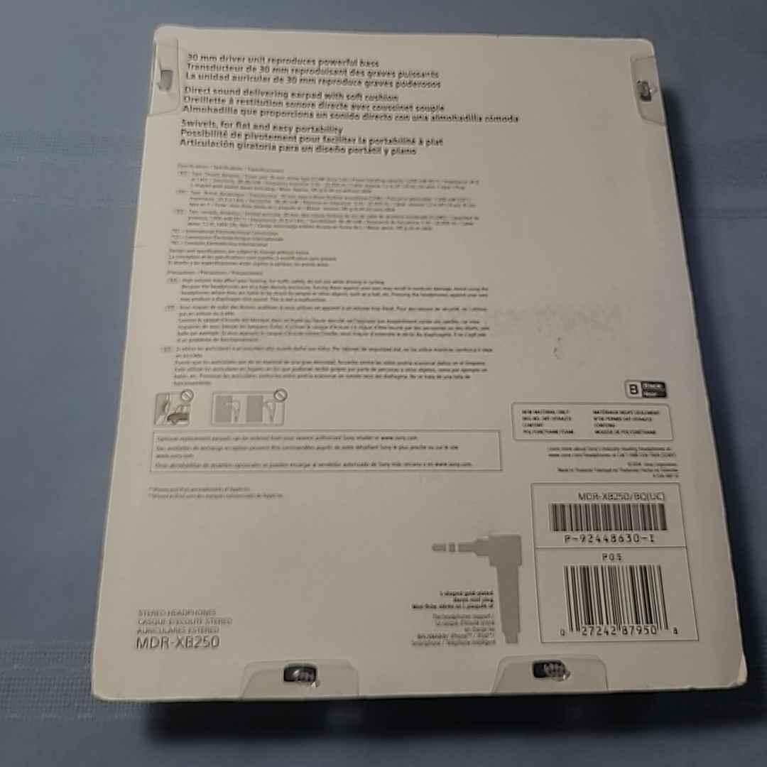 Sony MDRXB250/B EXTRA BASS HEADPHONES DRIVER 30 MM SENSITIVITY98 DB/MW MDR-XB250