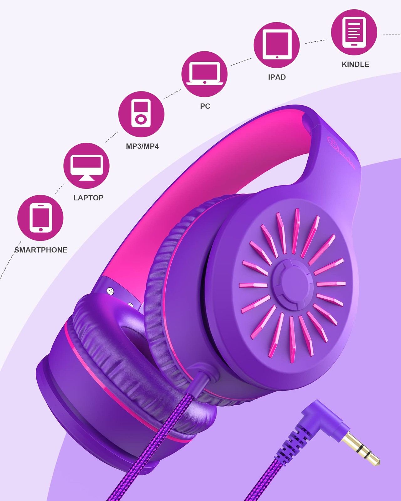 i45 Headphones Wired, On-Ear Headphones for , Purple