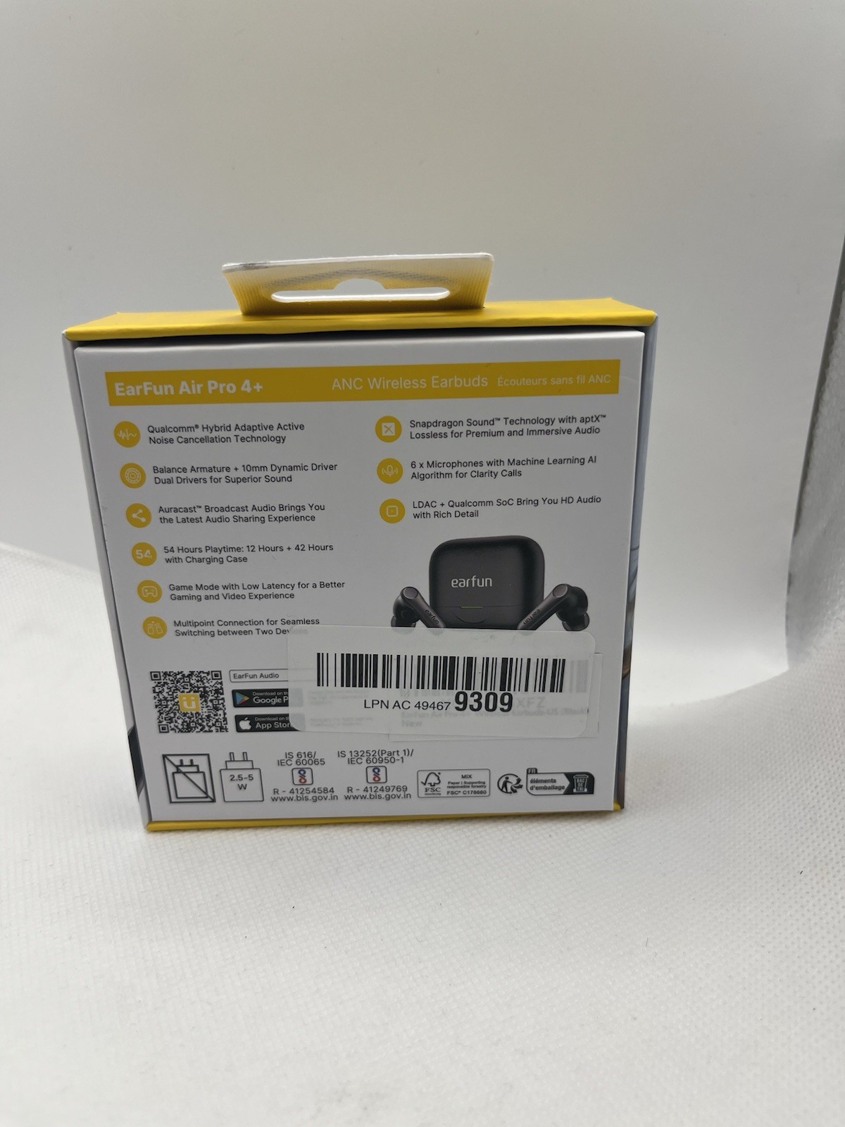 Earfun Air Pro 4+ Adaptive Noise Cancelling Wireless Earbuds LDAC BT6.0, Black
