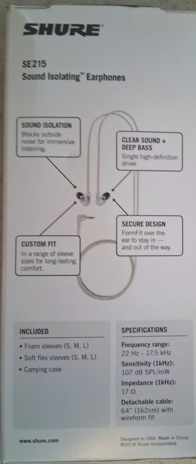Shure SE215 Sound Isolating Earphones – Clear – New